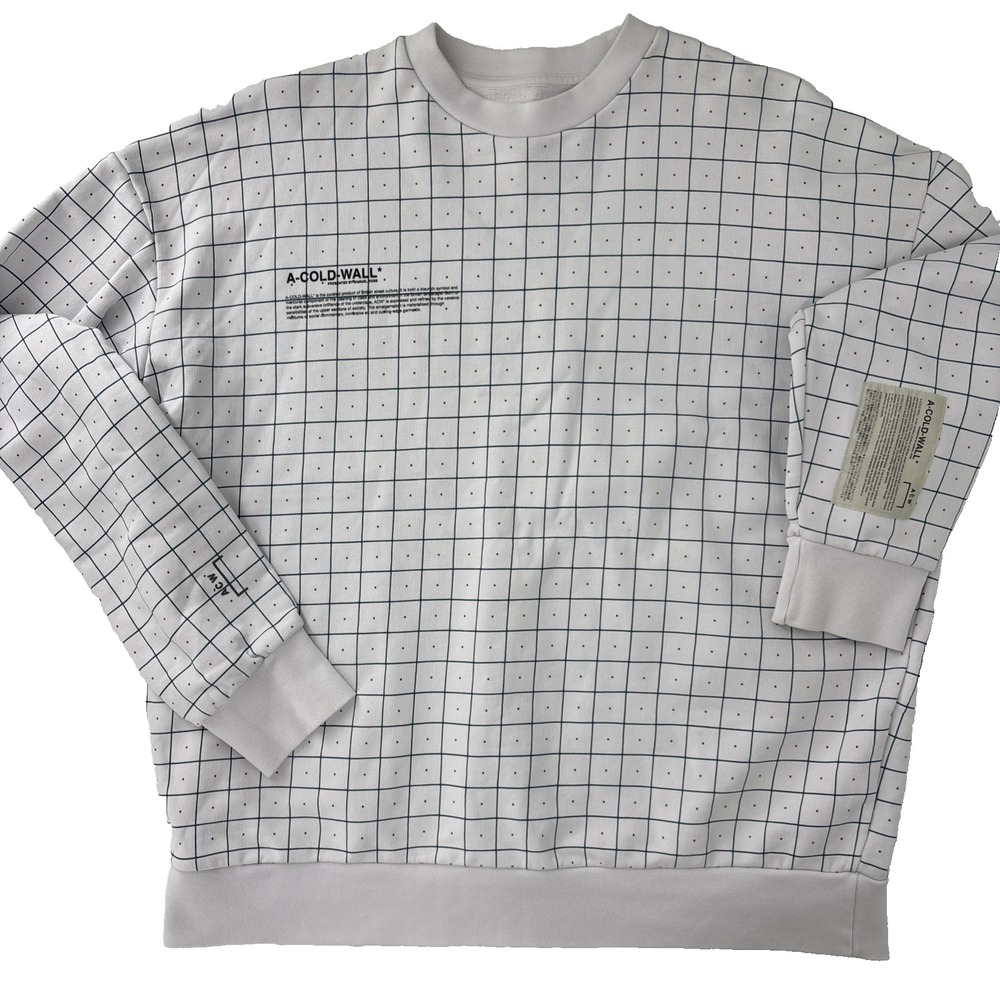 A Cold Wall ACW Plaid Print Crew Neck Sweatshirt Size Medium White